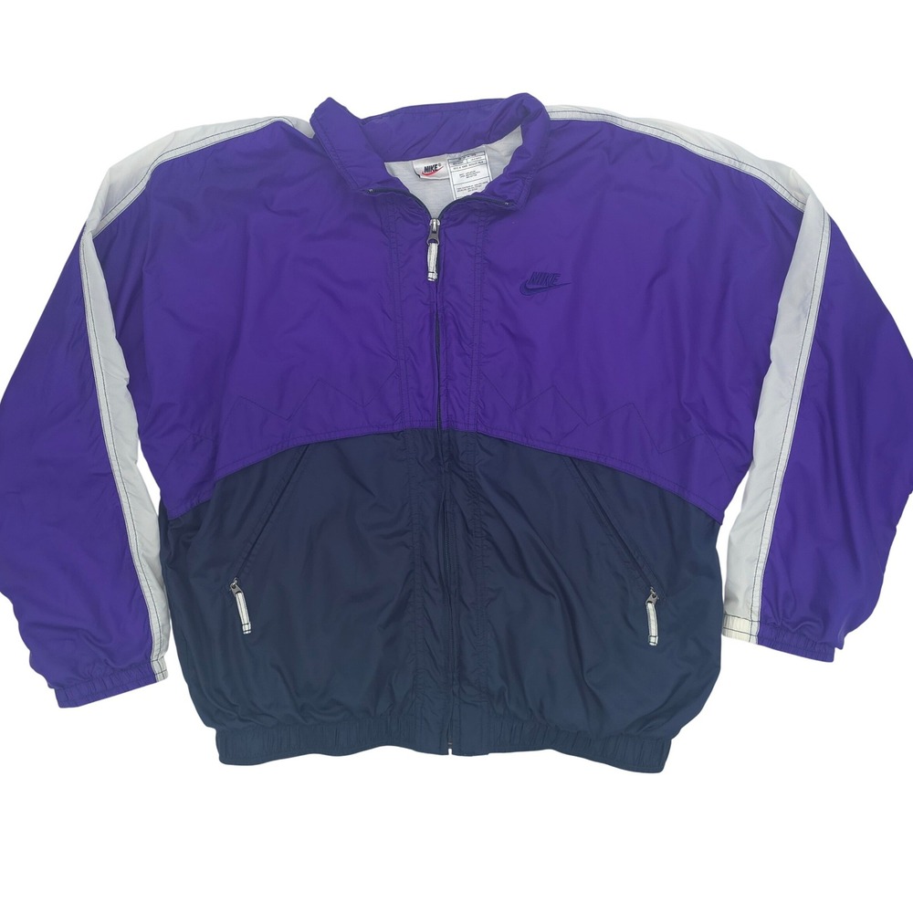 Vintage 90's Nike Windbreaker Jacket Purple White Black Colorblock Size Medium